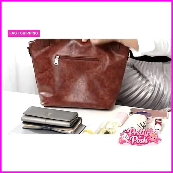 PU Leather Hobo Tote Bag with Adjustable Shoulder Strap